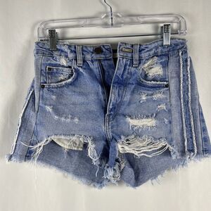 Zara Trafaluc Women Blue Distressed Cut Off Denim Shorts Size 2